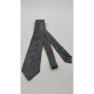 Clubman Italy Silk Tie Mens Bronze Brown Blue Floral Filigree Handmade 61 Inch